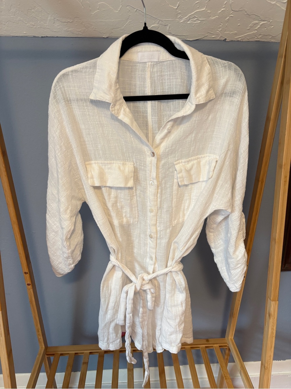 Isalis White Button-Front Romper with Tie Waist Cotton Gauze